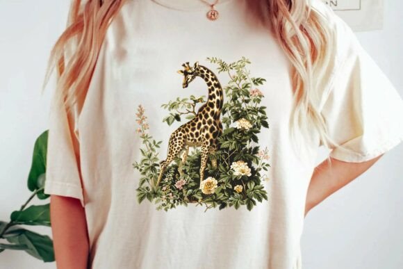 Download Vintage Giraffe Floral Botanical Sublimation Design Aesthetic Wildlife T-Shirt Clipart Png - Botanical Collection