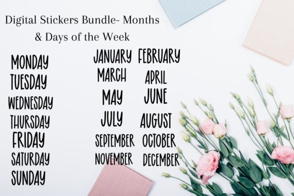 Download Digital Stickers Bundle Months and Days - Digital stickers bundle Collection