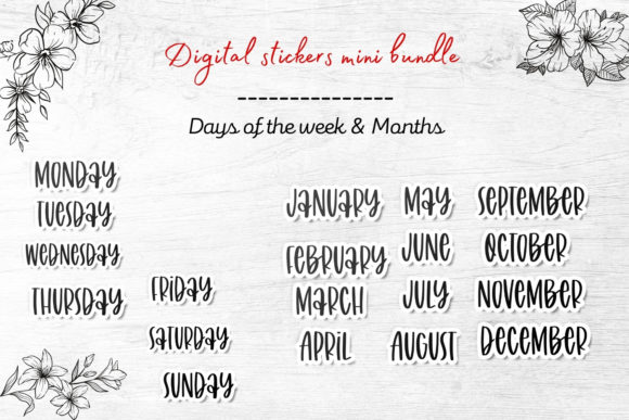 Download Digital Stickers Bundle- Months &amp; Week - Digital stickers bundle Collection